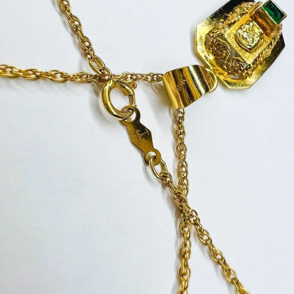 18k Yellow Gold Pre Columbian Tumi Natural Emerald Necklace 18" 3.3g 14k Chain - Picture 9 of 15
